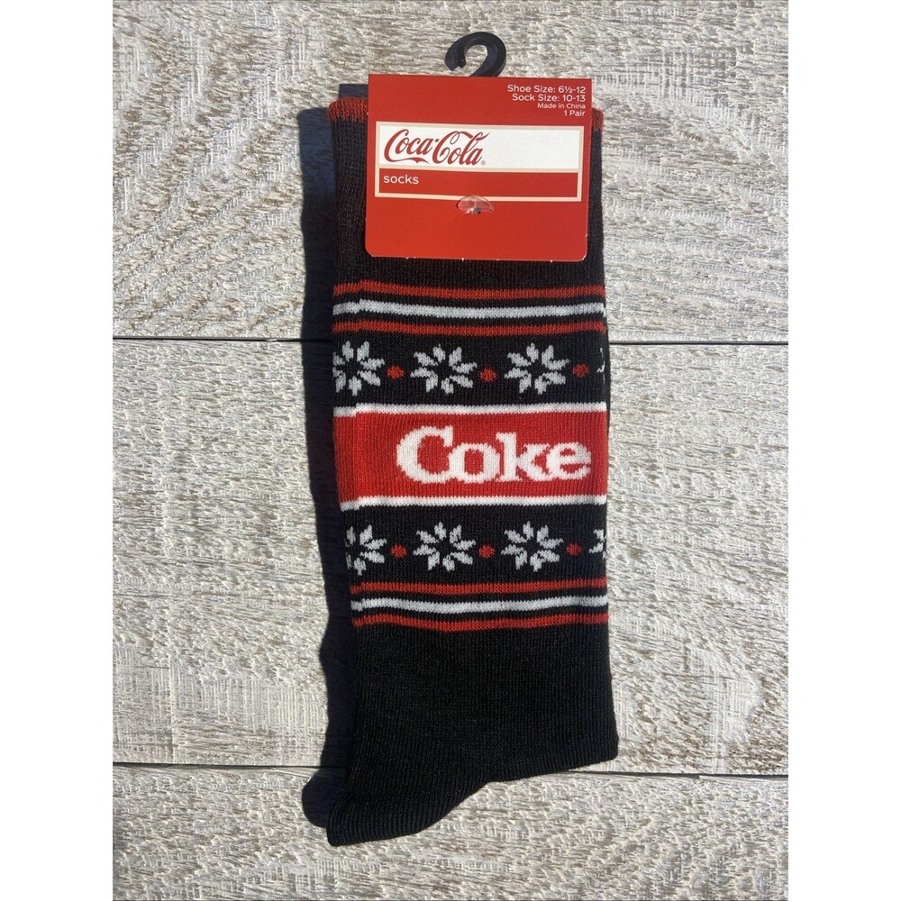 Coca-Cola With Snowflakes Multicolored Crew Socks Size 6 1/2-12 New #D102
